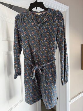 Boden Blue Floral Long-Sleeve Tie-Waist Dress